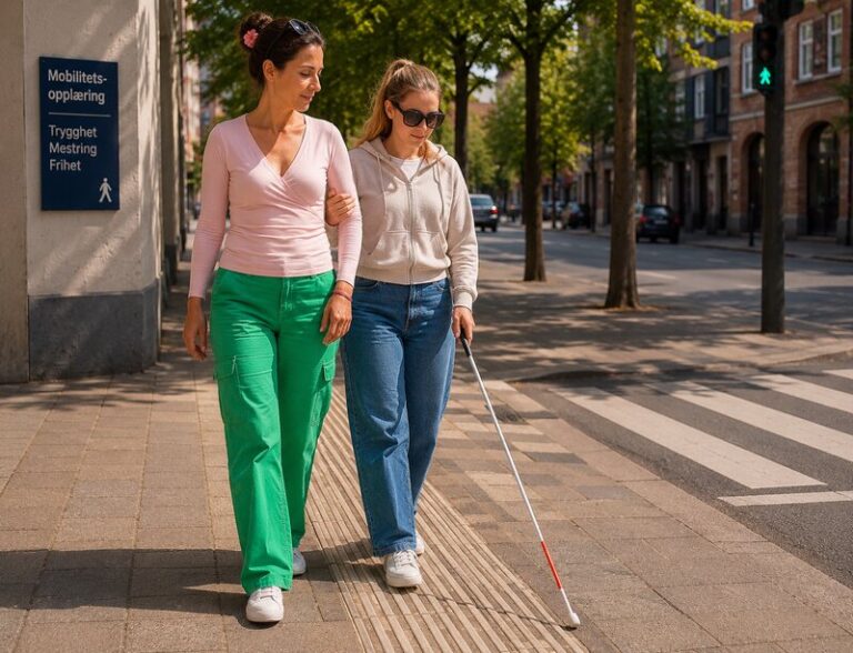Person med synshemming bruker hvit stokk